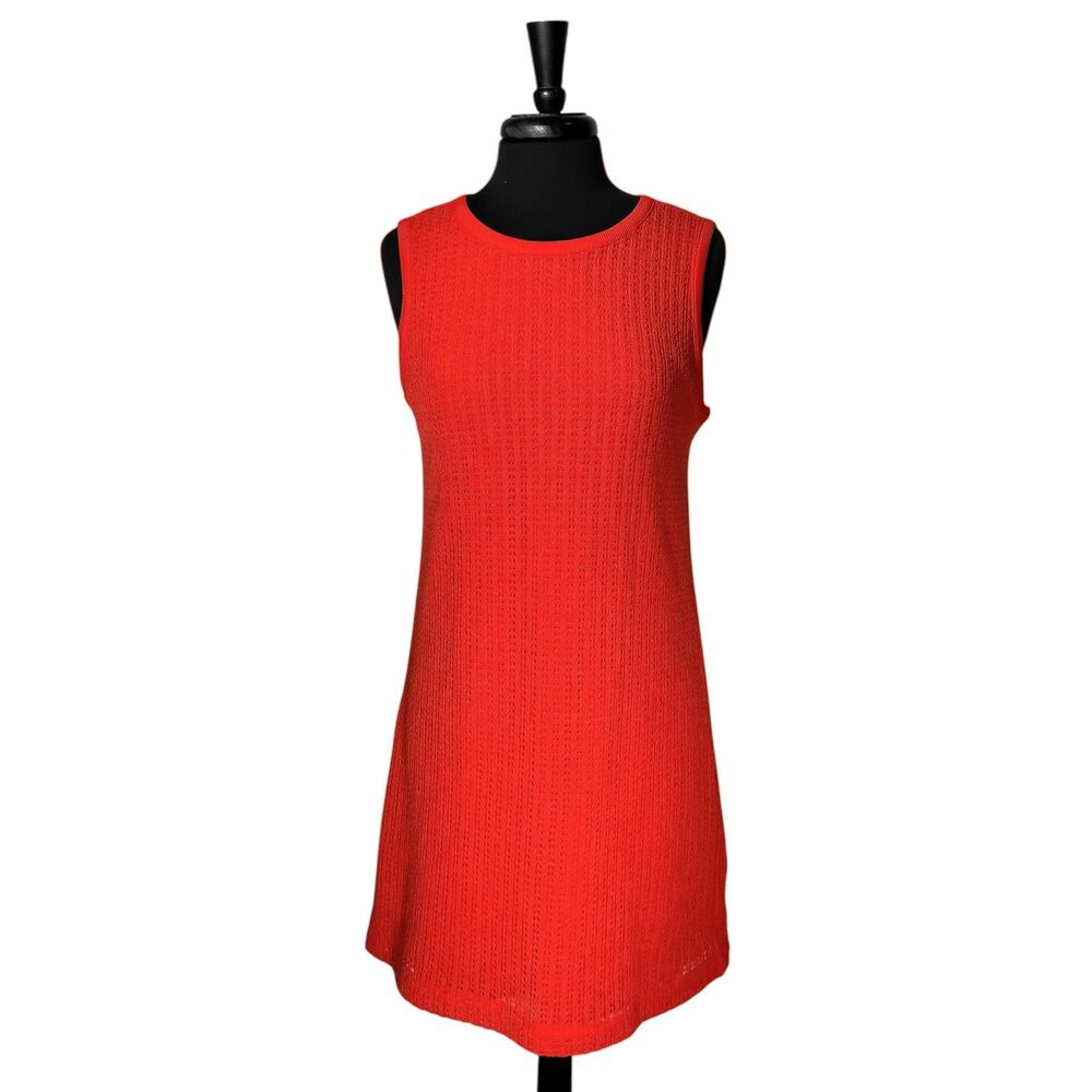 J Crew Orange Crochet Shift Dress Women's M NWT Sleeveless Crew Neck Lined Mini - Picture 2 of 10
